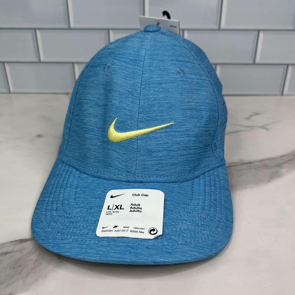 Nike Hat Cap Strap Back Mens L/XL Blue Dri-FIT Club Cap Embroidered Swoosh
